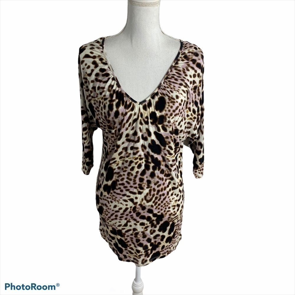 Jennifer Lopez Cheetah Print Tunic XS Brown Womens